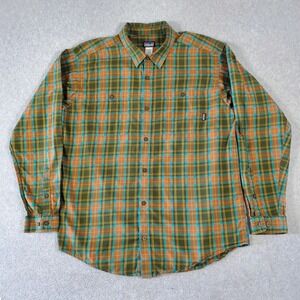 Patagonia Shirt Men Large Organic Cotton Plaid Long Sleeve Button Up Green Brown